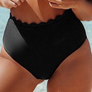 NWT - CUPSHE Black Scalloped High Waisted Bikini Bottom